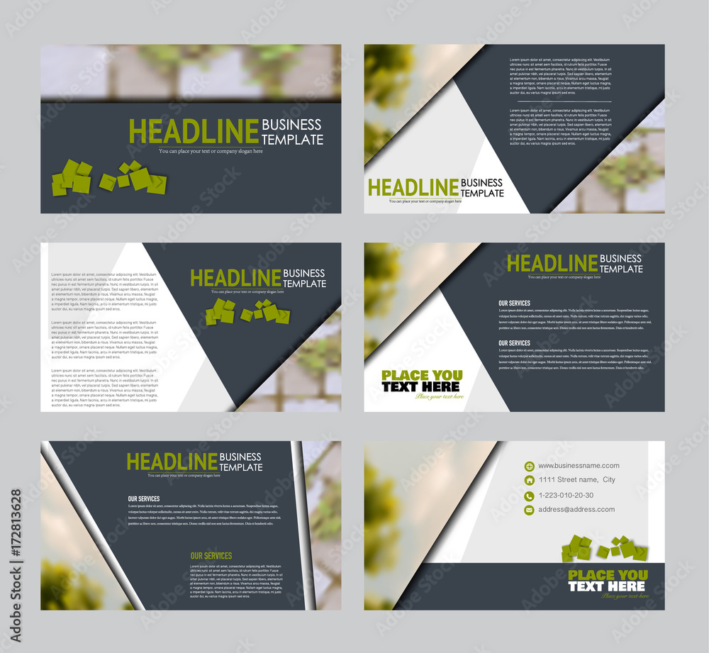 Sticker presentation slides template. business or education report pages. vector illustration. flyer or broc