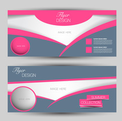 Flyer banner or web header template set. Vector illustration promotion design background. Pink and grey color.