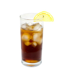 glass of cocktail or tea with ice and lemon isolated on white. object, beverage.