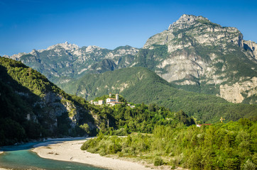 Summer panorama of Alps mountains