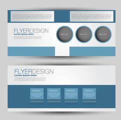 Flyer banner or web header template set. Vector illustration promotion design background. Blue color.