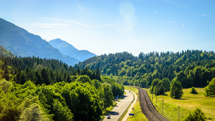 Summer panorama of Alps mountains