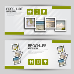 Fototapeta na wymiar Flyer banner or web header template set. Vector illustration promotion design background. Green color.
