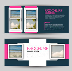 Flyer banner or web header template set. Vector illustration promotion design background. Blue and pink color.