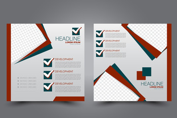 Square flyer template. Brochure design. Annual report poster. Leaflet cover. For business and education. Vector illustration. Red and green color.