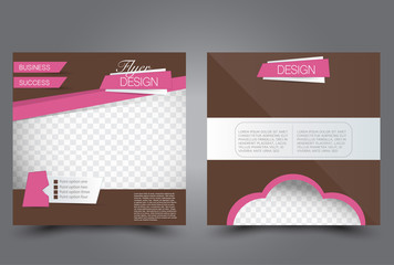 Square flyer template. Brochure design. Annual report poster. Leaflet cover. For business and education. Vector illustration. Pink and brown color.