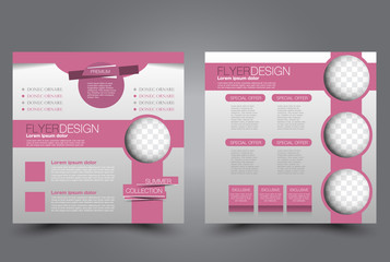 Square flyer template. Brochure design. Annual report poster. Leaflet cover. For business and education. Vector illustration. Pink color.