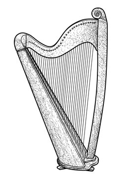 black and white harp musical instrument clip art preview