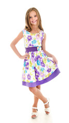 Adorable smiling little girl child in princess dress isolated