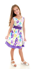 Adorable smiling little girl child in princess dress isolated