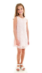 Adorable smiling little girl child in princess dress isolated