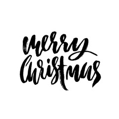 Hand drawn phrase Merry Christmas. Modern dry brush lettering design. Vector typography illustration. Holiday poster.