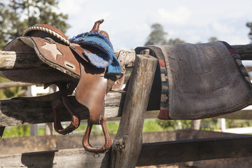 Saddle and saddle-cloth on a timber frame