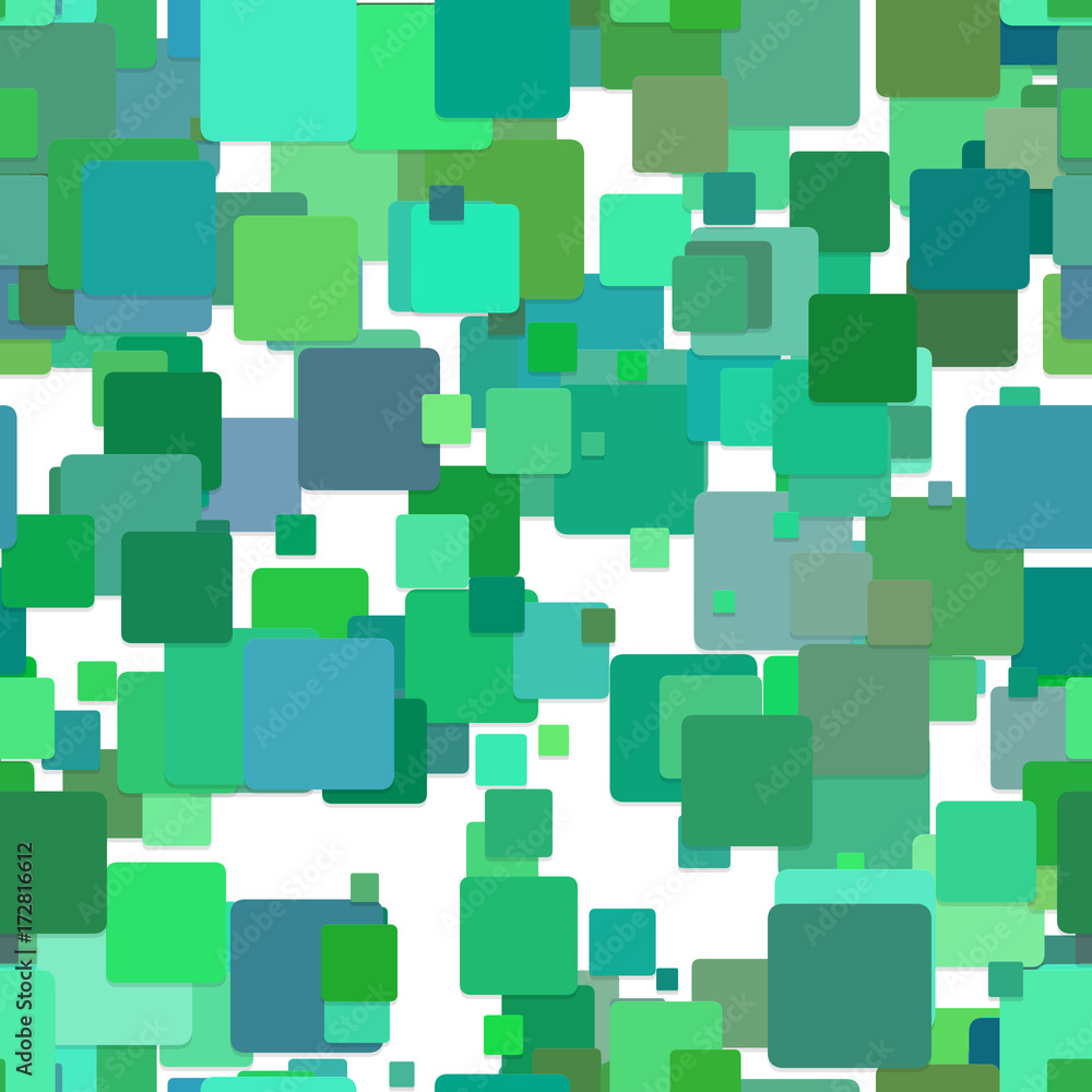 Poster seamless chaotic square pattern background - vector graphic design from green squares with shadow ef