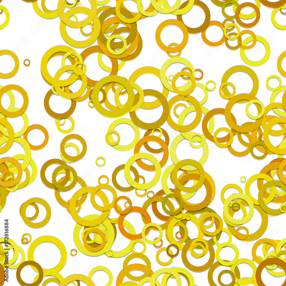 Poster seamless chaotic circle background pattern - vector graphic from rings in yellow tones with shadow e