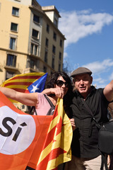 protesters in the manifestation of the (SI) in Barcelona, September 11, 2017