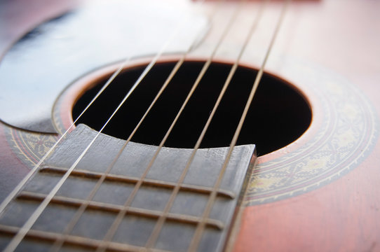 Close up image of an acoustic guitar