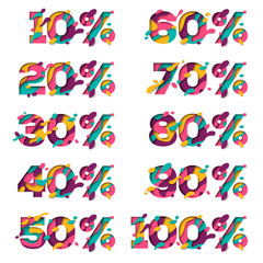 Set of paper cut sale percent signs