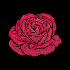 Embroidery. Embroidered design elements red rose in vintage styl