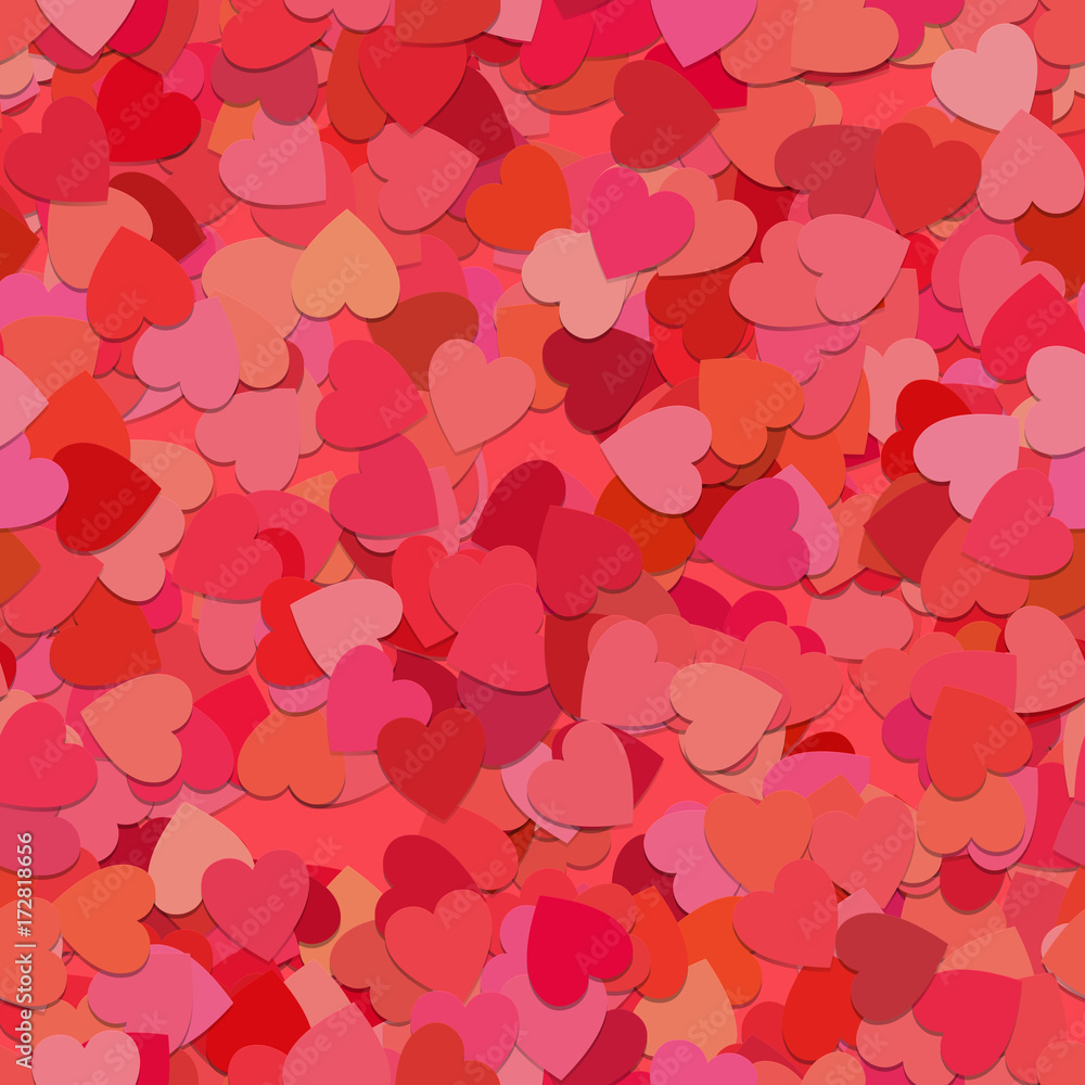 Poster seamless abstract random heart pattern background - vector graphic from rotated red hearts with shad