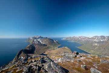 Beautiful Norway nature. Panoramic shot of majestic fjords, Senja island, Norway.