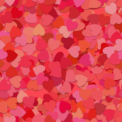 Seamless abstract random heart pattern background - vector graphic from rotated red hearts with shadow effect