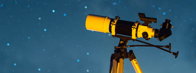 Astronomical Telescope Pointed at the Starry Sky in the Night - 172818866