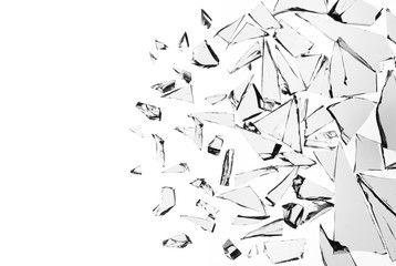 Broken glass on white background , texture decoration backdrop object design