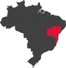 Map of Brazil split into individual states. Highlighted state of Bahia.