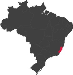Obraz premium Map of Brazil split into individual states. Highlighted state of Espirito Santo.