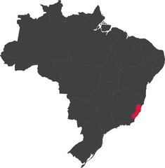 Map of Brazil split into individual states. Highlighted state of Espirito Santo.