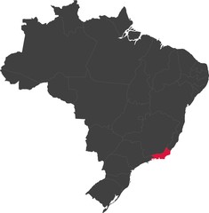 Map of Brazil split into individual states. Highlighted state of Rio de Janeiro.