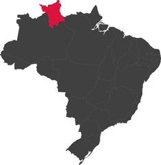 Map of Brazil split into individual states. Highlighted state of Roraima.