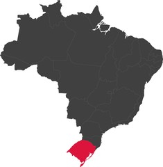 Map of Brazil split into individual states. Highlighted state of Rio Grande do Sul.