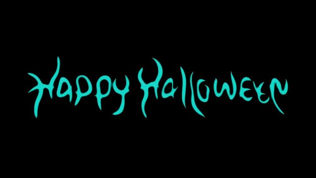 Creeping blue lines fold into congratulations Happy Halloween. Text animation from magic lines. Genre of horror. Black background.