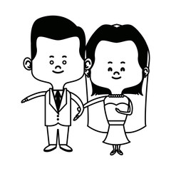 cute couple husband wife in wedding suit happy together vector illustration