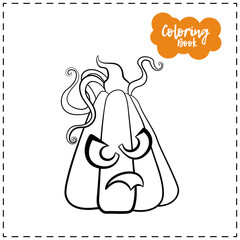 Vector outline illustration of a pumpkin lantern for Halloween with emotion on a white background