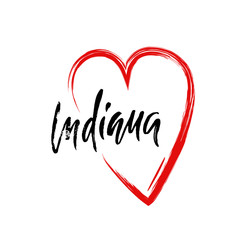 I love Indiana. Modern dry brush lettering. Retro typography print. Vector handwritten inscription. USA state.