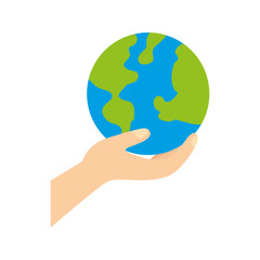 hand holding planet earth ecological environmental concept vector illustration