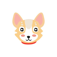 Sweet dog head, funny cartoon animal character, adorable domestic pet vector illustration