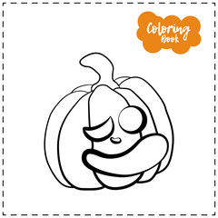 Vector outline illustration of a pumpkin lantern for Halloween with emotion on a white background