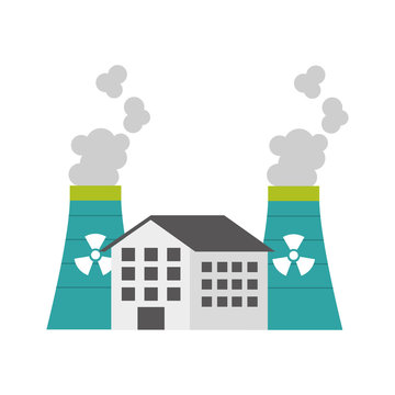 industrial the nuclear power plant and factory reactor tower vector illustration
