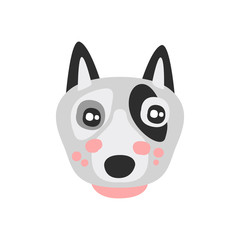 Cute bull terrier dog face, funny cartoon animal character, adorable domestic pet vector illustration