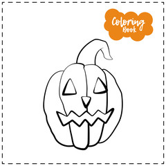 Vector outline illustration of a pumpkin lantern for Halloween with emotion on a white background