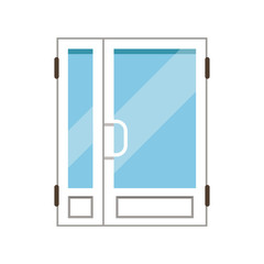 Double glass paned plasstic front doors, closed elegant white door vector illustration