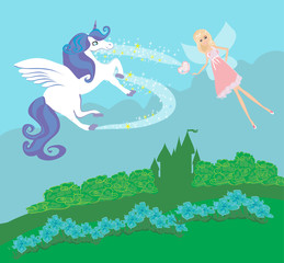 Castle, Unicorn and fairy © diavolessa