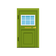 Obraz na płótnie Canvas Green front door to house, closed elegant door vector illustration