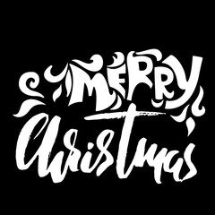 Hand drawn phrase Merry Christmas. Modern dry brush lettering design. Vector typography illustration. Holiday poster.