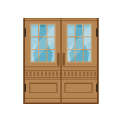 Classic double wooden doors, closed elegant front door vector illustration
