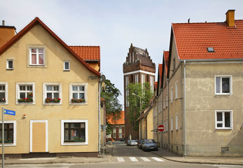 Old street in Morag. Poland  